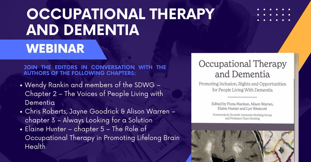 Join us for a free webinar on Tues 24th October 2023 3PM BST, highlighting the contribution of authors #ROARdementia @macleanFiona @elaineahpmh @alisonfwarren @lyn_wes @S_D_W_G @mason4233 @jaynegoodrick #dementia #OT #withOTuCAN plymouth.zoom.us/j/91206096631?…