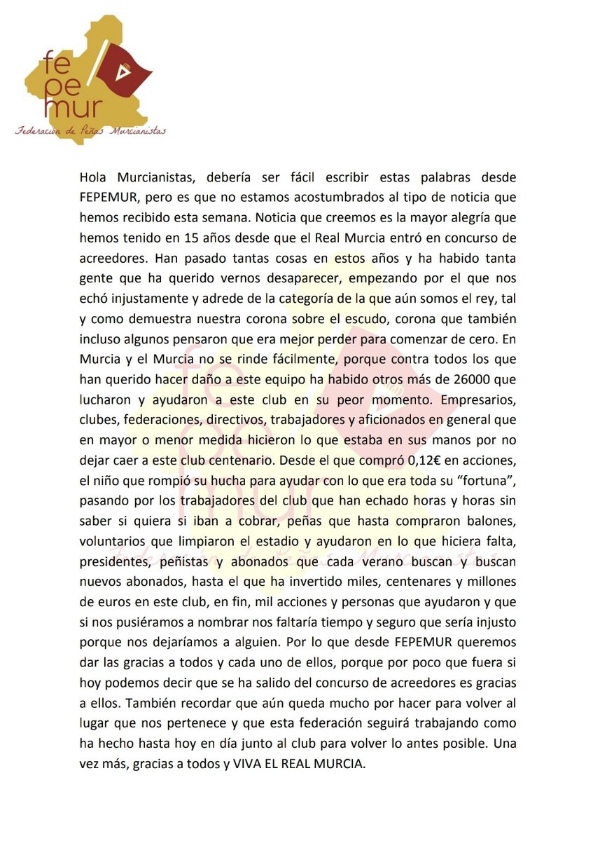 feperealmurcia's tweet image. 🔴 COMUNICADO 🔴