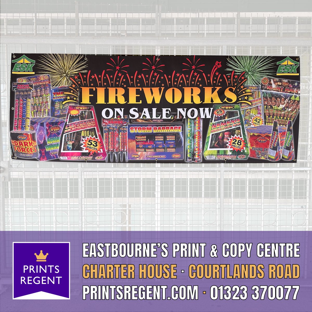 Fireworks are now available from @ESKEastbourne. Outdoor banners are available from Prints Regent. Whatever your event, make a statement with our high quality posters and banners. #Fireworks #EventDecor #OutdoorBanners #LightUpTheSky #Eastbourne