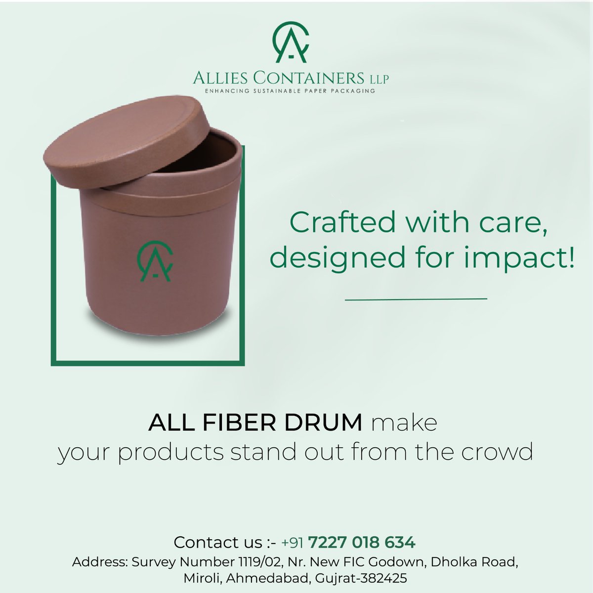 AlliesLlp's tweet photo. Crafted with care, designed for impact! ALL FIBER DRUM make your products stand out from the crowd. 

Web site:- https://t.co/gtoy3zT7TA
Call us :- 7227 018 634

#alliescontainer #CraftedWithCare #DesignedForImpact #FiberDrums #ProductPackaging #QualityCraftsmanship https://t.co/VJAVSqDd7N
