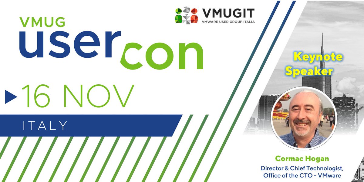 Should we launch a new #VMUGITFriday hashtag? 😀 It is both an honour and a pleasure to announce <a href="/CormacJHogan/">Cormac Hogan</a> (Director &amp; Chief Technologist <a href="/VMware/">VMware</a>)  as Keynote Speaker for our upcoming #VMUGIT #UserCon (Milan, November 16th).

👉 Info &amp; Registration: my.vmug.com/s/community-ev…