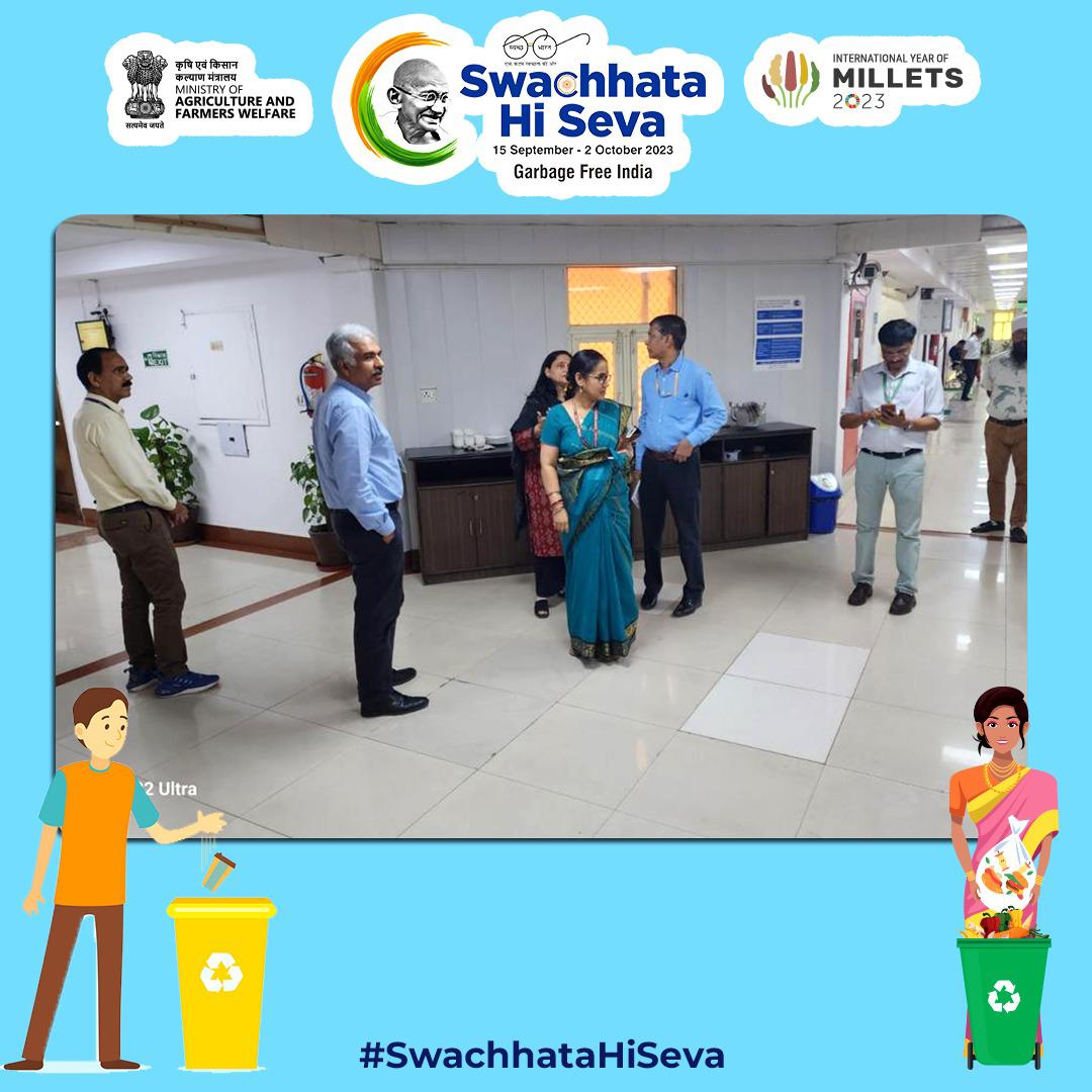 Shri Manoj Ahuja, Secretary (A&amp;FW), Smt. Maninder Kaur Dwivedi, Additional Secretary, and Smt. Shubha Thakur, Joint Secretary (Crops), carried out a cleanliness review of Krishi Bhawan on September 22, 2023, as part of the #SwachhataHiSeva (SHS) initiative. 
#GarbageFreeIndia
