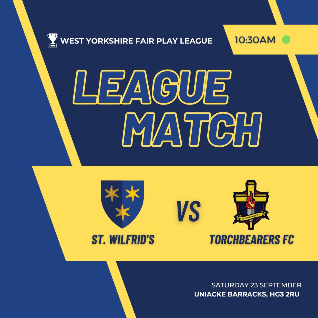 StWilfridsFC's tweet photo. TOMORROW!

The boys kick off in their first competitive home fixture of the season.

Get down for your Saturday morning football fix.

#AWAW 🟡⚫️🔵 https://t.co/fURfX9ycJt