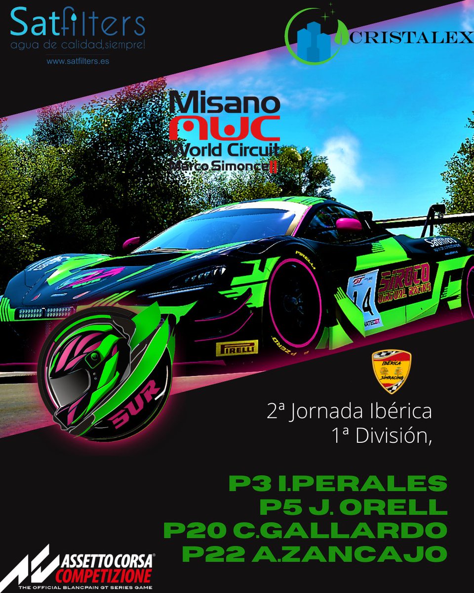 ¡Resultados destacados de nuestra jornada en Ibérica GT! 
Isaac Perales logra un impresionante 3er puesto, Joan Orell se coloca en 5º. A pesar de un inicio complicado, Cristian Gallardo luchó y terminó 20º. Adrián Zancajo se asegura su lugar en primera con el 22º. ¡Enhorabuena!