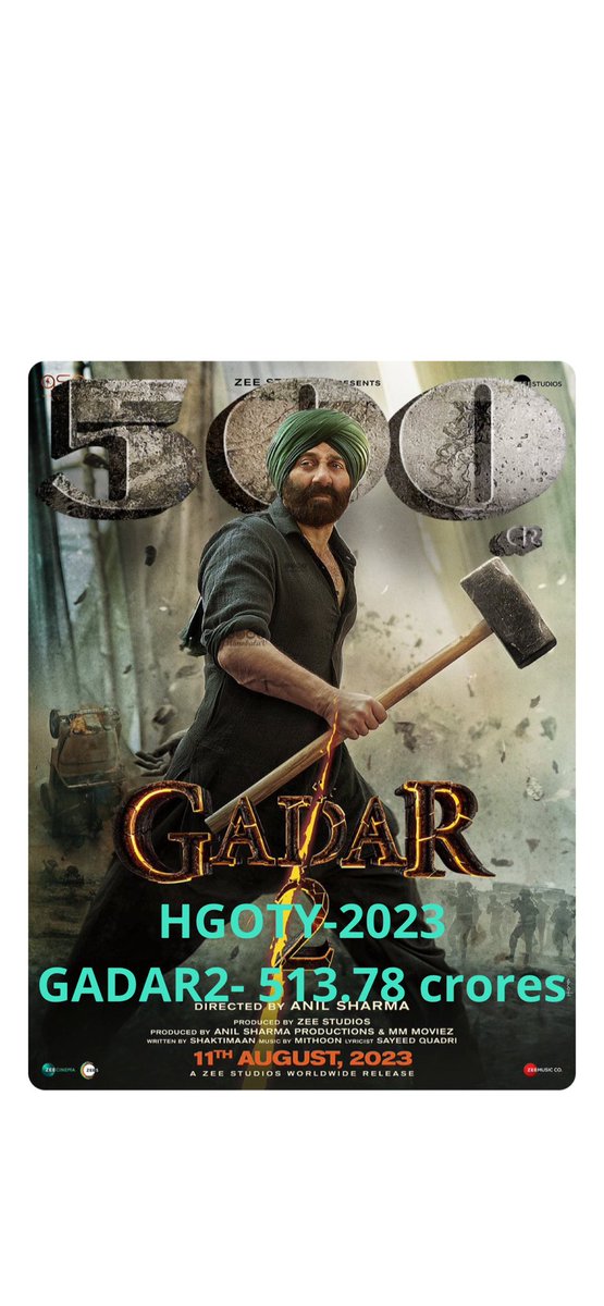 #Gadar2 highest grosser the year 2023- beats fake collection and corporate hit #pathan ,, way ahead of another face collection and corporate hit #JawanCollection 

513.78 crores would be 524 at the end  #sunydeol 
#ShahRukhKhan deprived for 20 yrs now ,, failed PR