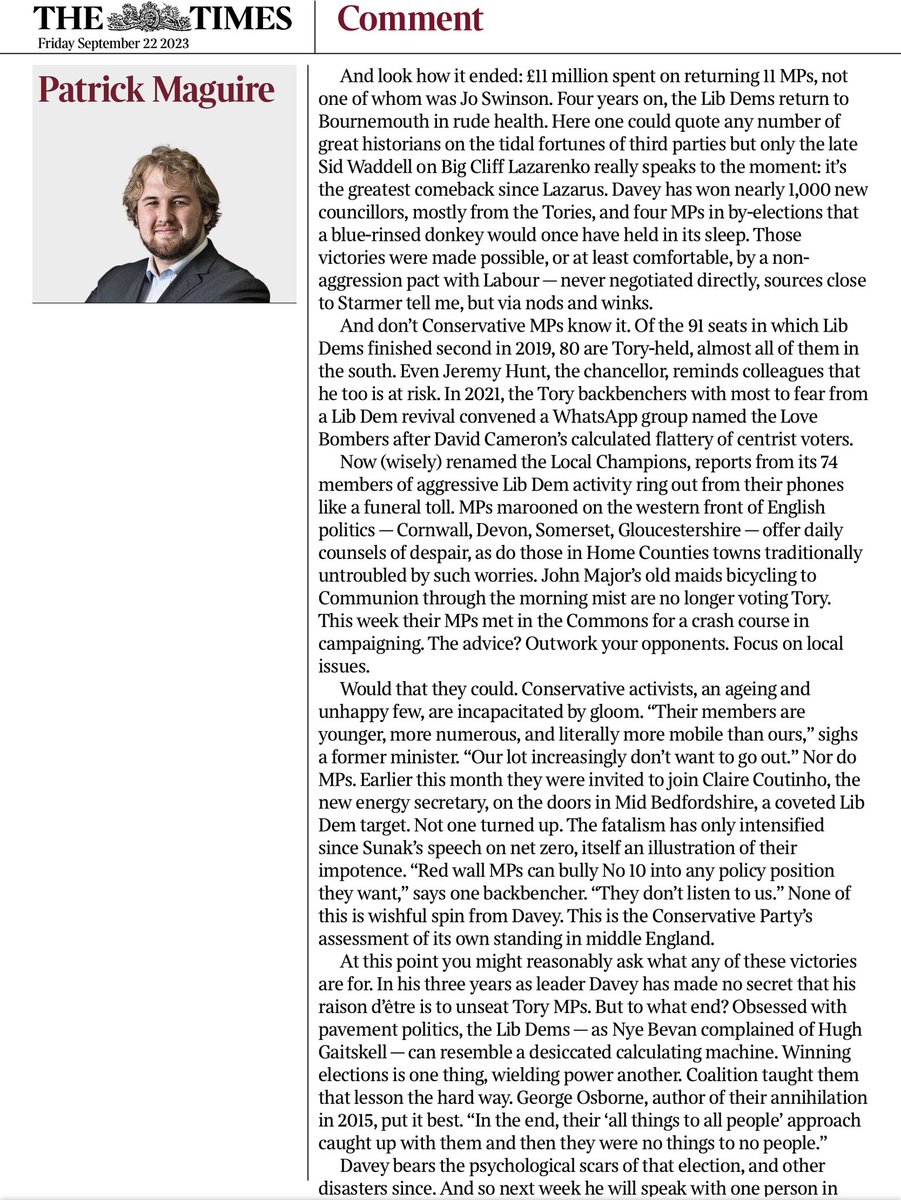 LordRennard's tweet photo. Excellent (and well briefed!) article on the next election and the @LibDems at the start of @LibDemConf by @patrickkmaguire in @thetimes today 👇👇👇 https://t.co/bxpxA8nhvr