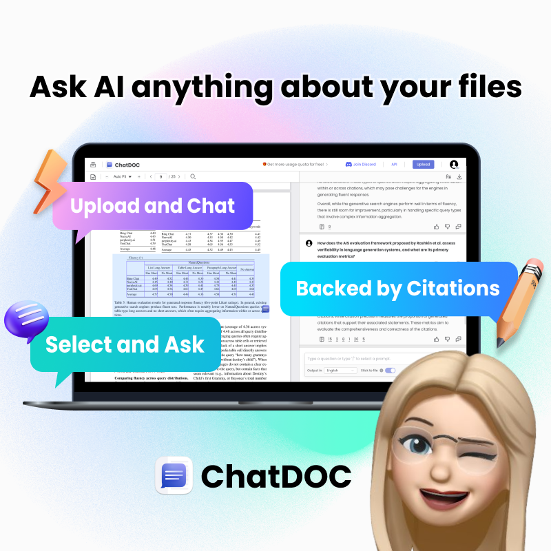 chatdoc_ai's tweet photo. It's free! Learn, research, create reports 100x faster! Ask AI anything about your files (.pdf, .doc, scanned files), get instant answers with cited sources!