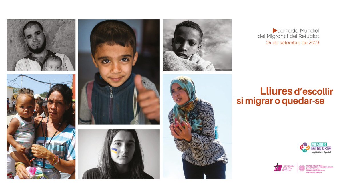 bisbatsantfeliu's tweet photo. “Lliures de triar si migrar o quedar-se” és el tema triat pel Sant Pare per a la 109a Jornada Mundial del Migrant i del Refugiat (JMMR) que celebrarem aquest dissabte 24 de setembre.
#JMMR2023 #JMMR #Migració #Lliures #DretAMigrar https://t.co/Kf3lvpEHkM