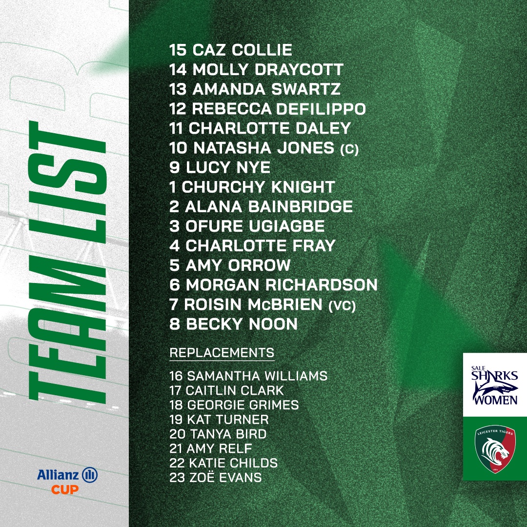 📋𝐓𝐄𝐀𝐌 𝐍𝐄𝐖𝐒 The matchday squad for Saturday's opening fixture of the Allianz Cup, away to Sale Sharks. ℹ️Leicestertigers.com/news/team-news…