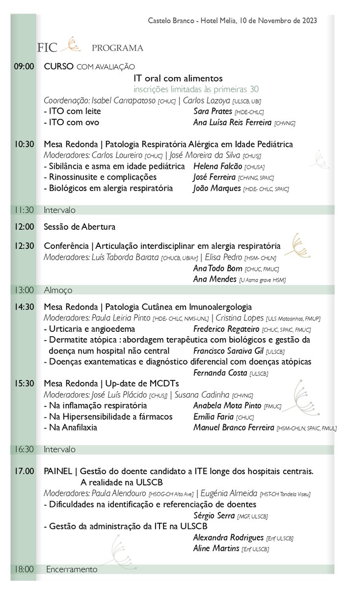 Com o apoio científico da SPAIC, vai decorrer, no dia 10 de novembro, em Castelo Branco, o 9º Fórum de Imunoalergologia do Centro.

• Mais informações em aer.pt/fic.html