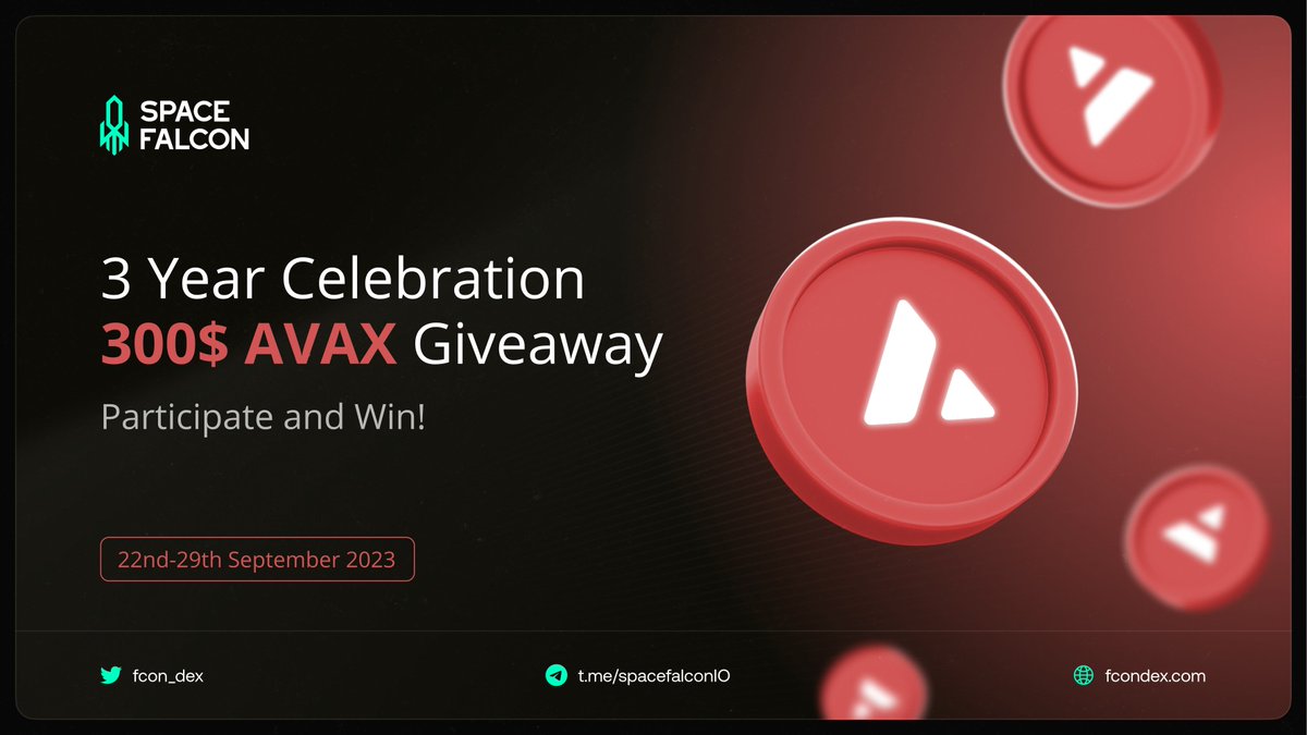 fcon_dex's tweet photo. 3 Year #Avalanche Celebration Giveaway! 🎉

300$ AVAX for 3 lucky winners! 🏆

Requirements:
✅ Follow @fcon_dex and @SpaceFalconIO
✅ Like & RT
✅ Tag 3 friends

👑 Bonus task - Engage with the latest posts of both Twitter accounts.

⏰ 22nd - 29th, September

#Airdrop #Crypto