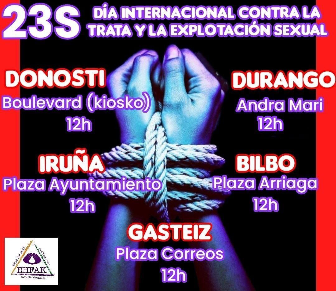 Larunbat honetan kaleetara aterako gara salerosketaren eta sexu-esplotazioaren aurka.

Movilizate este sábado contra la trata y la explotación sexual 👇👇👇👇👇👇