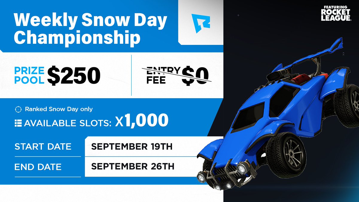The weekly Snow Day Championship is here! ❄️ ⛄ 📅 09/19 - 09/26 💰 $250 👤 1000 📔 Ranked Snow Day only 🔗 rpt.gg/twrl