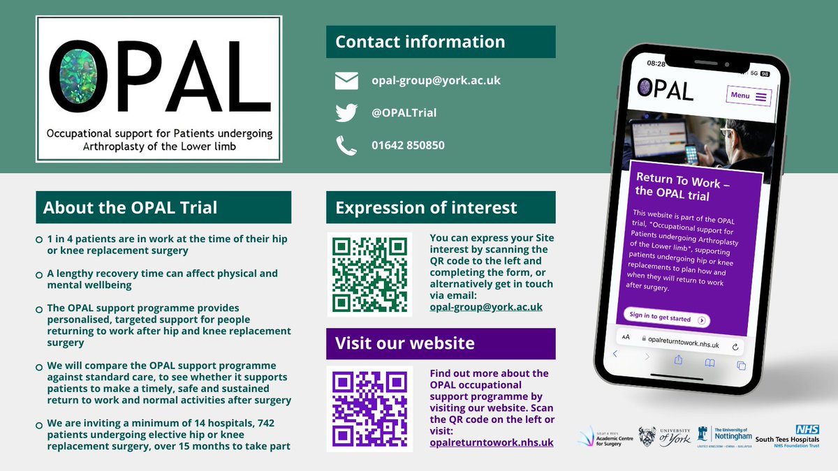 Would your site be interested in getting involved with the OPAL trial? @ACeS_SouthTees #returntowork #hipkneearthroplasty