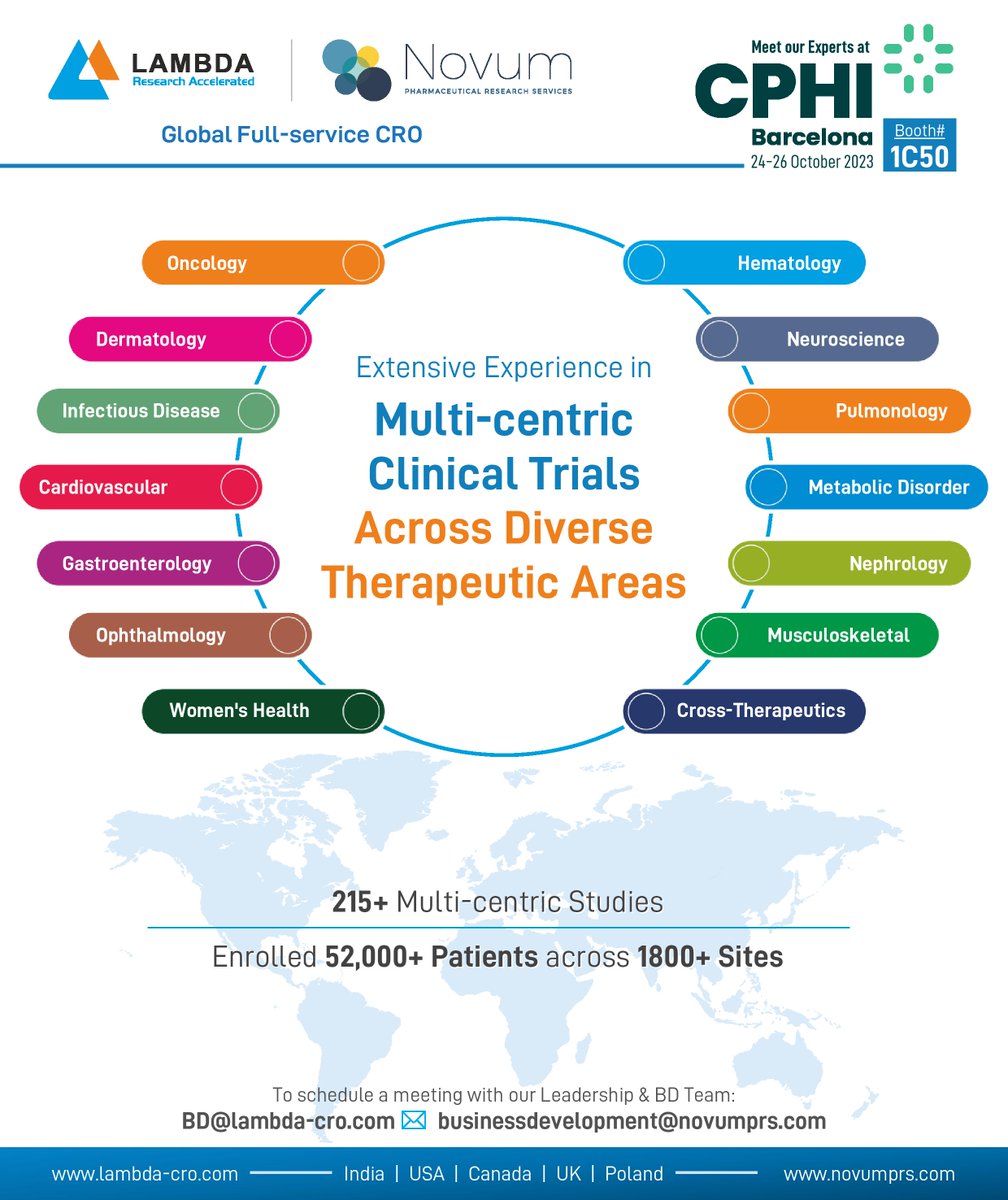 LambdaCRO's tweet image. Meet us at #CPHIBarcelona to explore our proven Global #FullserviceCRO expertise across diverse therapeutic areas, accelerating your product&apos;s journey to market.📩BD@Lambda-cro.com
#CPHI2023 #CPHIworldwide #ClinicalTrials #Biotech #ClinicalResearch #Pharmaceuticals #Biotech #1C50