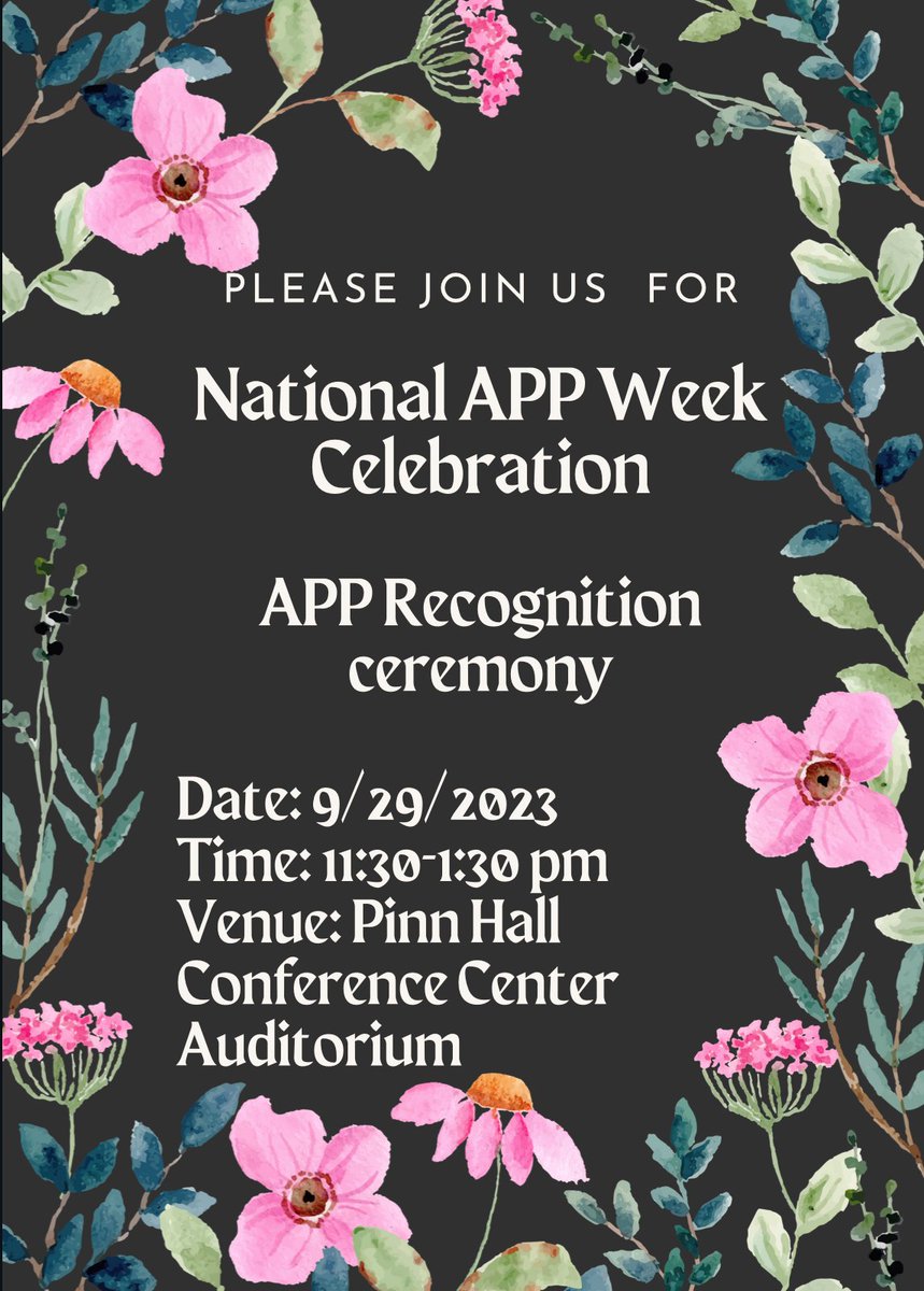 🎉 Exciting News! 📢 Join us for the National APP Week Celebration as we honor the incredible work of UVA Health's Advanced Practice Providers. 🏥👏

🗓️ Date: 09/29/2023 
🕚 Time: 11:30 AM - 1:30 PM 
🏛️ Venue: Pinn Hall Conference Center Auditorium

🌟 #APPWeek #UVAHealth