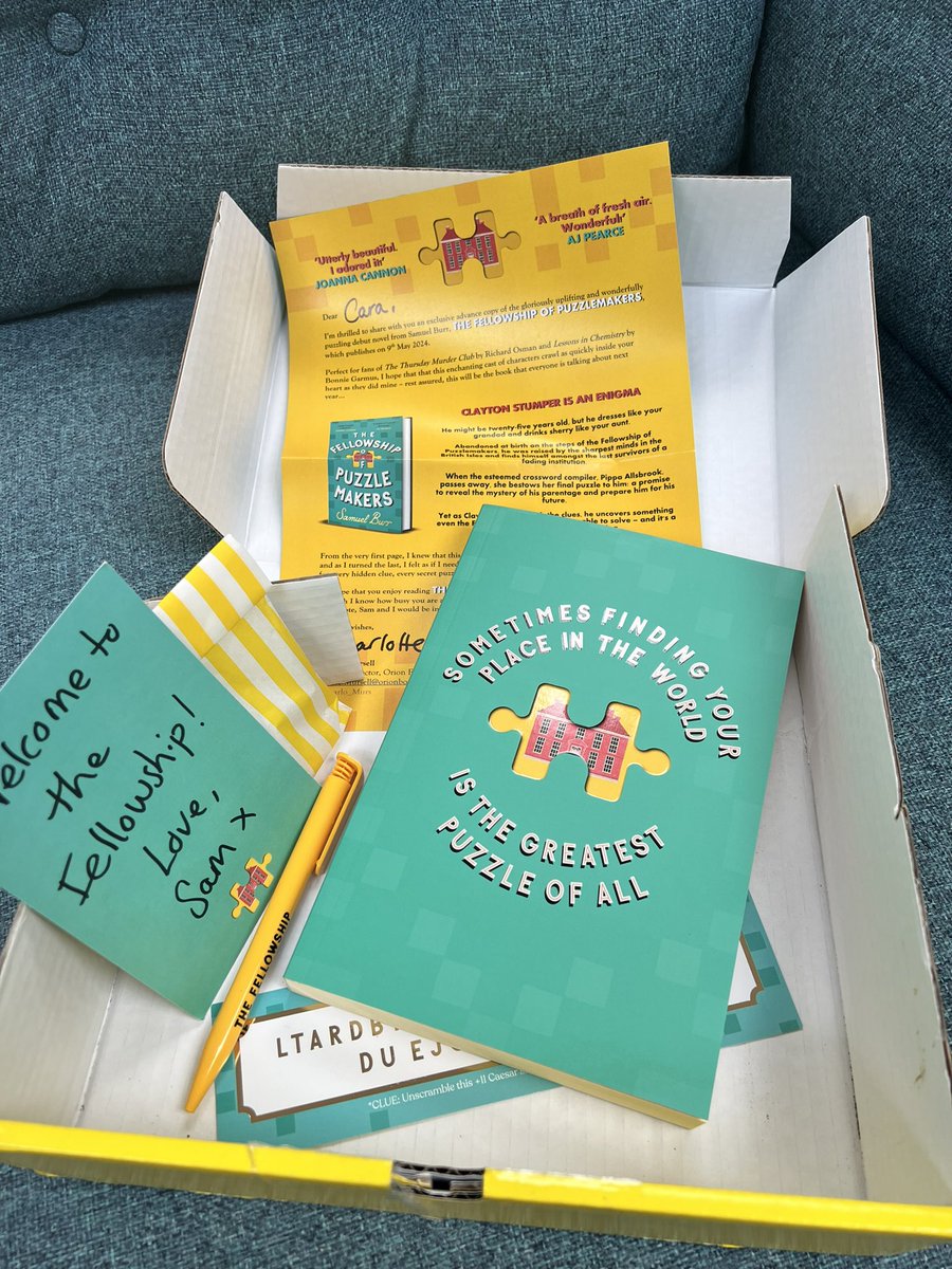 CLMillerAuthor's tweet photo. I got the most exciting ๐ Book Post ๐ I know this book is going to be massive next year - out 9th May - so pre order now!
#thefellowshipofthepuzzlemakers by @samuelburr
Thank you so much @orionbooks @Charlo_Murs for my proof I canโt wait to dive in! https://t.co/nSUjBxO82M