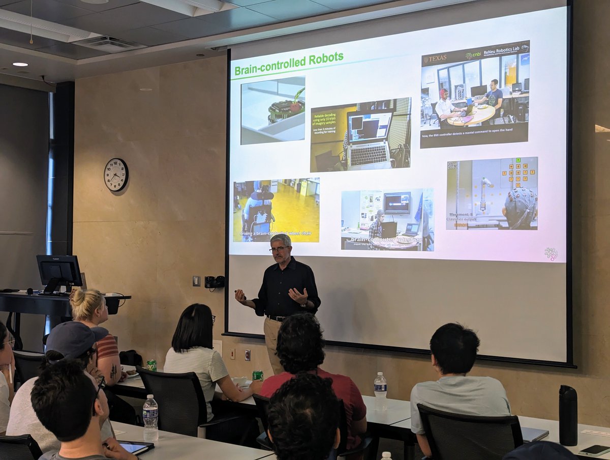 UTBiomedical's tweet photo. From robots to wheelchairs, Professor Josรฉ Milan from @utexasece stopped by to discuss the current and future applications of Brain-Machine Interface. #BMI #BrainMachineInterface #Robotics #BiomedicalEngineering #TexasEngineering #TexasBME https://t.co/t6ud35YlQ3