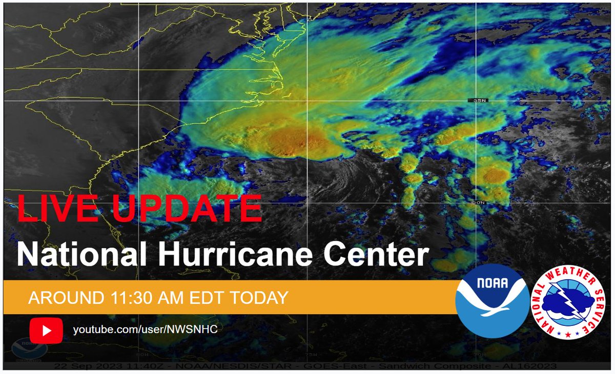 The 11 AM advisory for PTC #Sixteen has been issued by the National Hurricane Center. Full details at: hurricanes.gov/#Sixteen Join NHC Director Dr. Michael Brennan for a LIVE update around 11:30 AM EDT via Facebook Live and the NHC YouTube Page at: youtube.com/user/NWSNHC