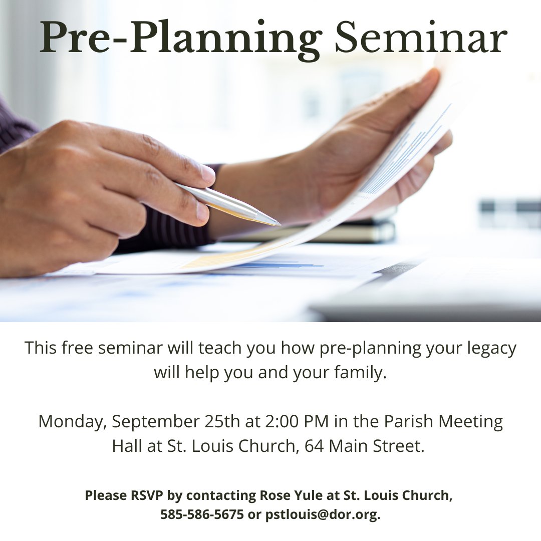 HSC_AG_Cemetery's tweet photo. Join us for a free seminar to learn how pre-planning will help you and your family in the future.

For more information, please visit our website: https://t.co/LWwl9AX4lr. 

#catholic #catholicfaith #preplanning #funeraldirectors #cemetery #parish #church #planning #seminar #free https://t.co/G0iciJix6P
