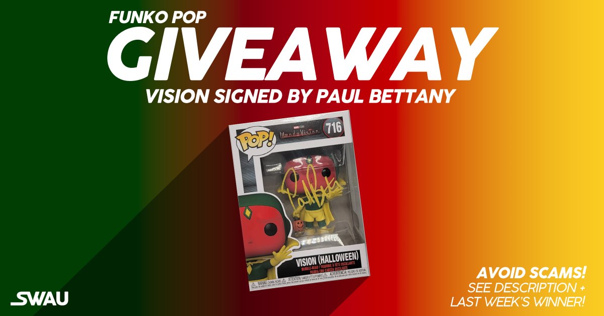 Now is your chance to own a Vision Funko POP! signed by Paul Bettany! To enter: - Follow @swau_official - Like & RT - Tag 1 friend PER COMMENT for extra entries Congrats to @EdwardYoungJr for winning our Starlight Funko signed by Erin Moriarty! Good luck this week, everyone!