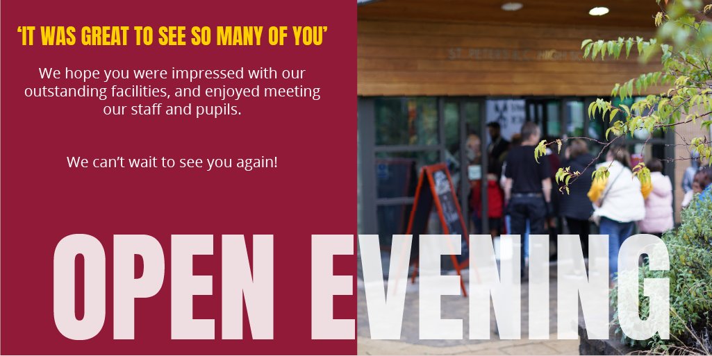 If you were unable to make our Open Evening you can book a tour of the school with Mrs Illidge and see our school in action.
stpetershigh.com/book-a-tour/

#openevening #stpetershighschool
@SJPSRed @TDM_school @stfrancismcr 
@StAnnesAncoats @St_Josephs_RC @TheBarlowRC