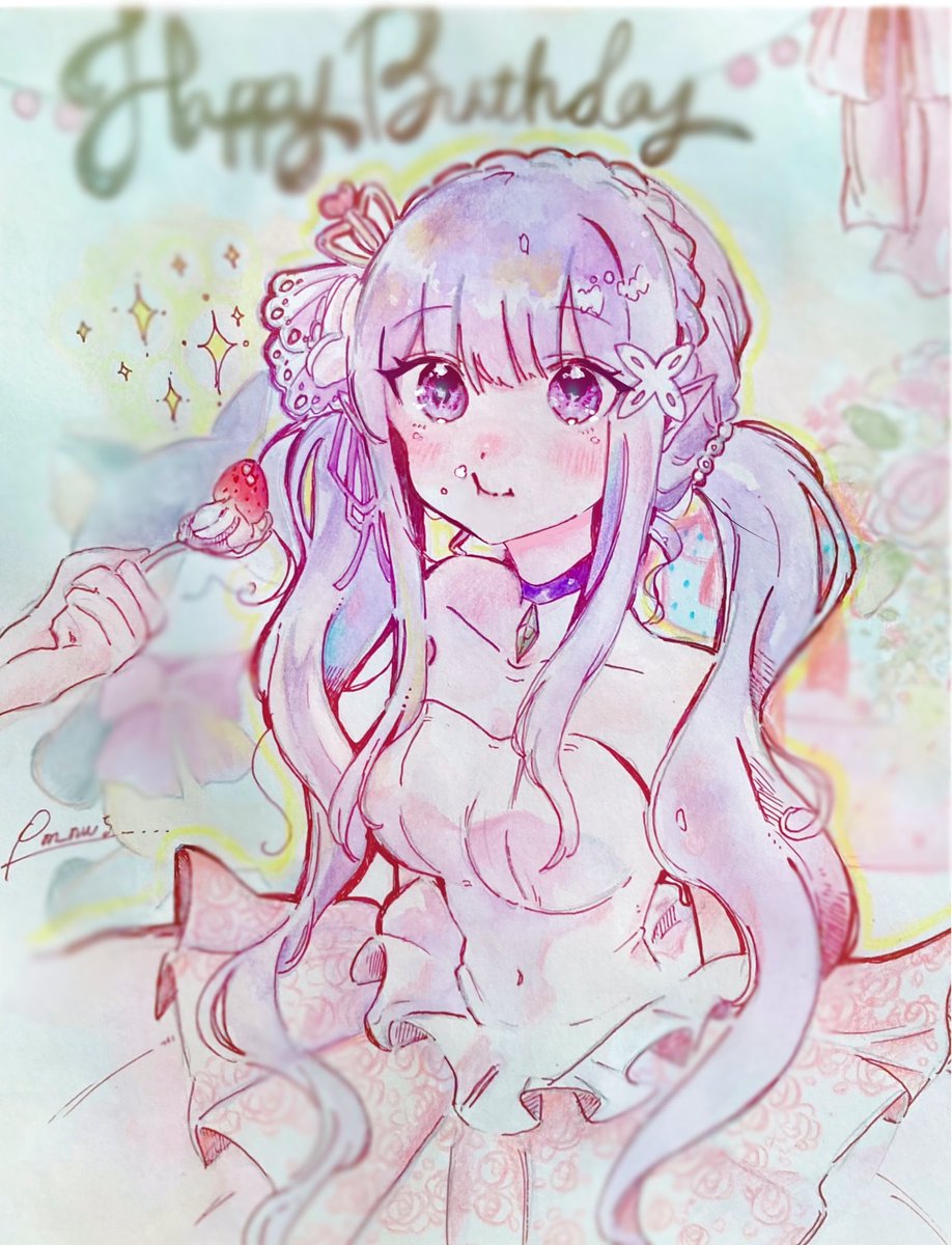 #エミリア生誕祭2023 
#エミリア誕生日 #イラスト 
💝💝💝お誕生日🎂おめでとう💜💜💜
これからも、ずっと大好きです😭✨✨
EMT ‼︎‼︎‼︎