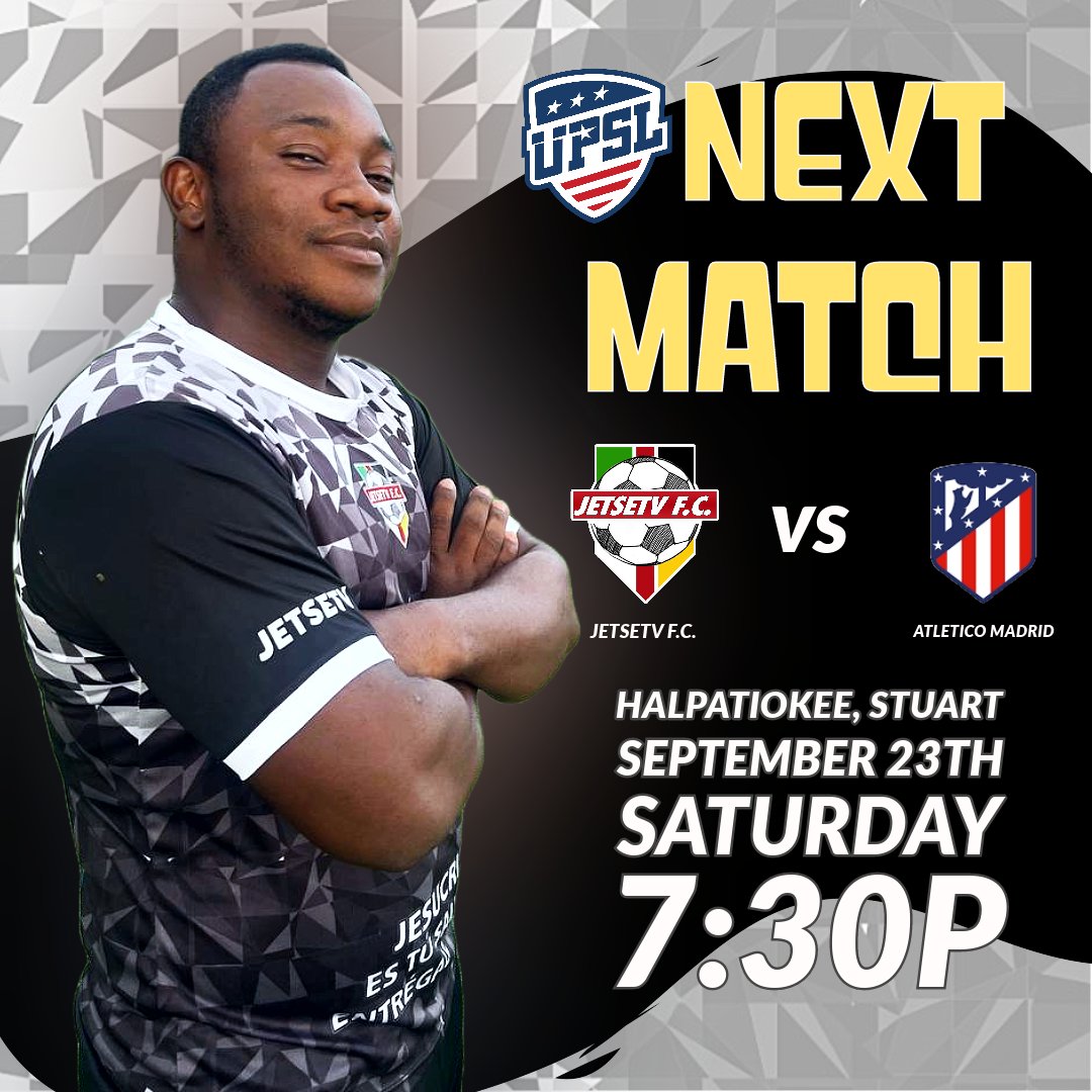 JETSETVFC's tweet photo. This time the boys are home! Join us as we face a new opponent this Saturday
.
.
.
.
.
.
.
@upslflorida #jetsetvfc #soccer #lakepark #upsl #mensteam #adults #florida #soccerteam #southflorida #soccerwithpurpose #gospel #upslflorida https://t.co/8ZW1Ls1uZG