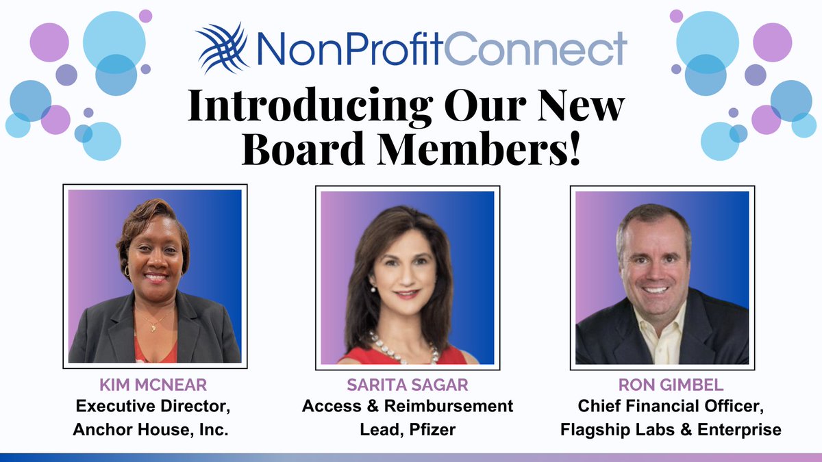 NPConnectNJ's tweet image. Please join us in welcoming our newest additions to our Board of Trustees! Cheers to Kim McNear, Sarita Sagar, and Ron Gimbel on their election to our board. 👏👏👏

#nonprofitconnect #newboardmembers #boardleaders #mercercountynonprofits