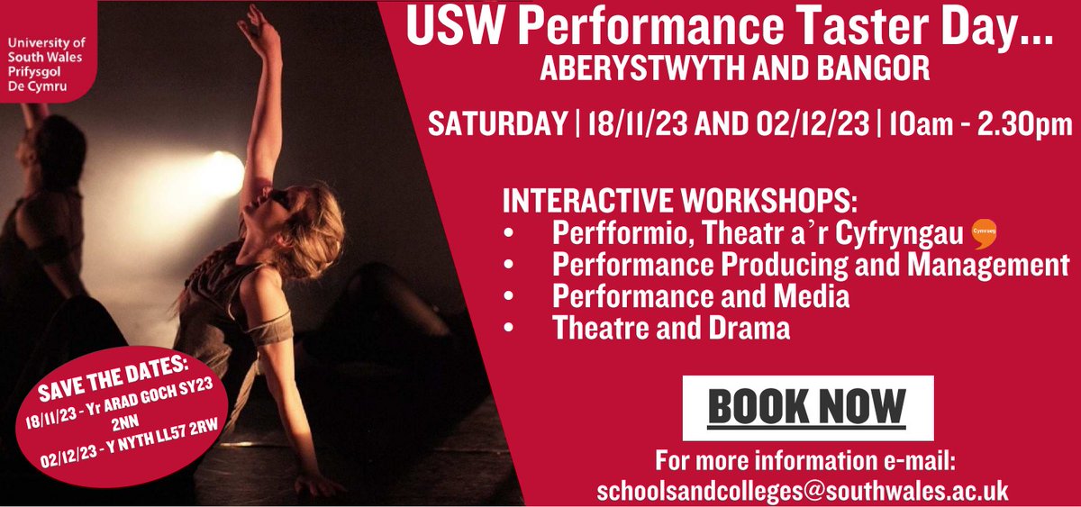 We are excited to announce that our Performance department are going on tour and delivering USW taster days in West and North Wales.
Please see the image for more information, click the link to book your place.

forms.office.com/e/Ne77gaPkqF