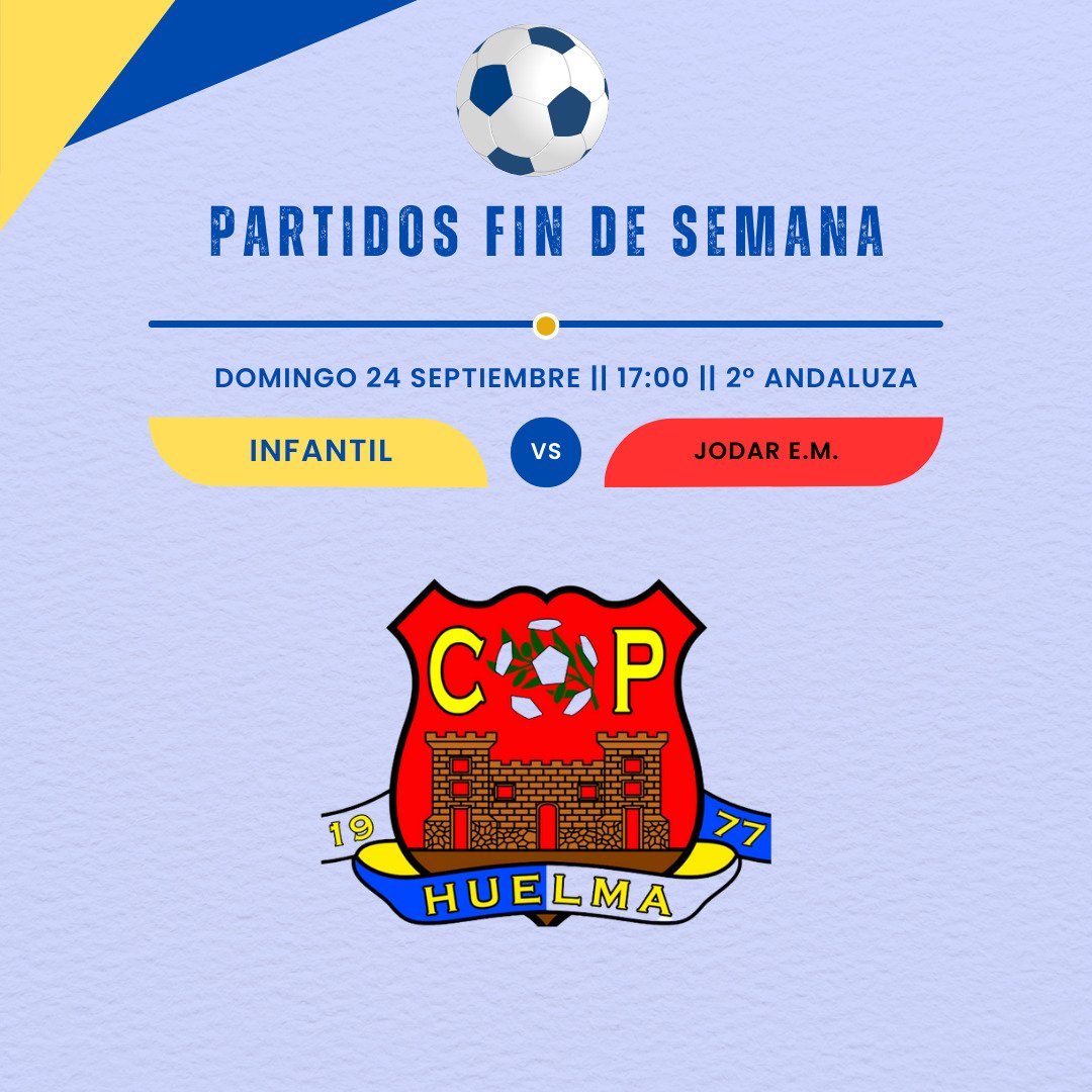 Este domingo nos vemos a las 17:00 para apoyar al #CPHuelmaInfantil en su partido ante el Jodar de la 2da Andaluza Infantil.

#VamosCPHuelma💛💙⚽