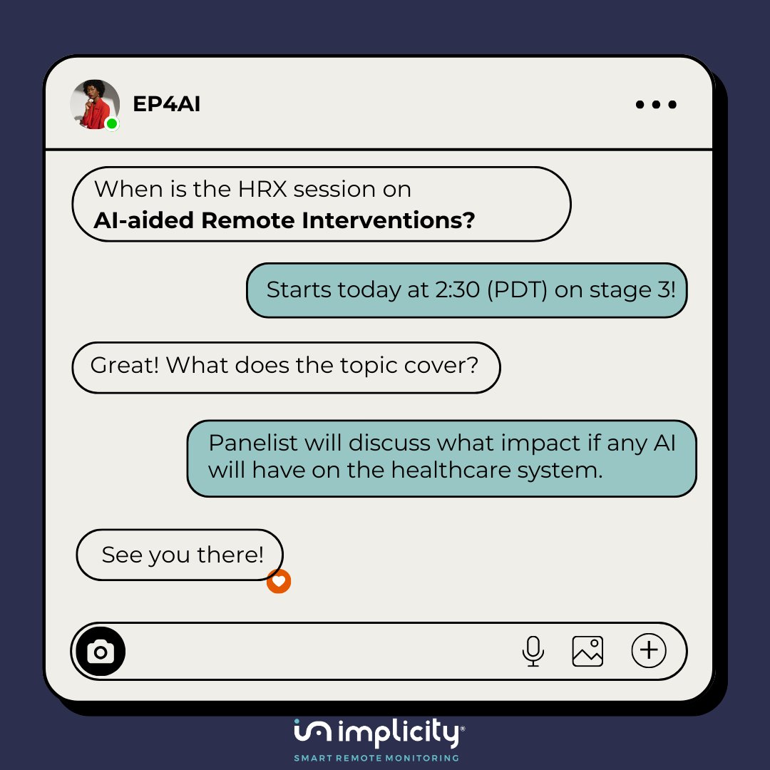 <a href="/experienceHRX/">HRX</a> has some great group discussions planned for the next two days.  We are excited to be part of the discussion regarding #AI and its implications on healthcare. #stage3 #EPeeps #CardioTwitter