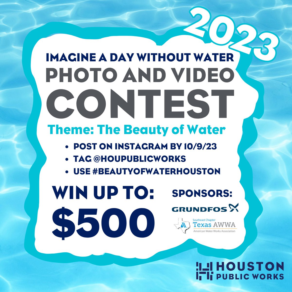 Houston Public Works (@houpublicworks) on Twitter photo Participate in #HouPublicWorks Imagine a Day Without Water Instagram contest and you could win $500! đź’° To enter post a picture or video inspired by the Beauty of Water, tag us <a href="/HouPublicWorks/">Houston Public Works</a> and use #BeautyofWaterHouston For full contest rules visit bit.ly/IADWW2023 Participate in #HouPublicWorks Imagine a Day Without Water Instagram contest and you could win $500! đź’° To enter post a picture or video inspired by the Beauty of Water, tag us <a href="/HouPublicWorks/">Houston Public Works</a> and use #BeautyofWaterHouston For full contest rules visit bit.ly/IADWW2023