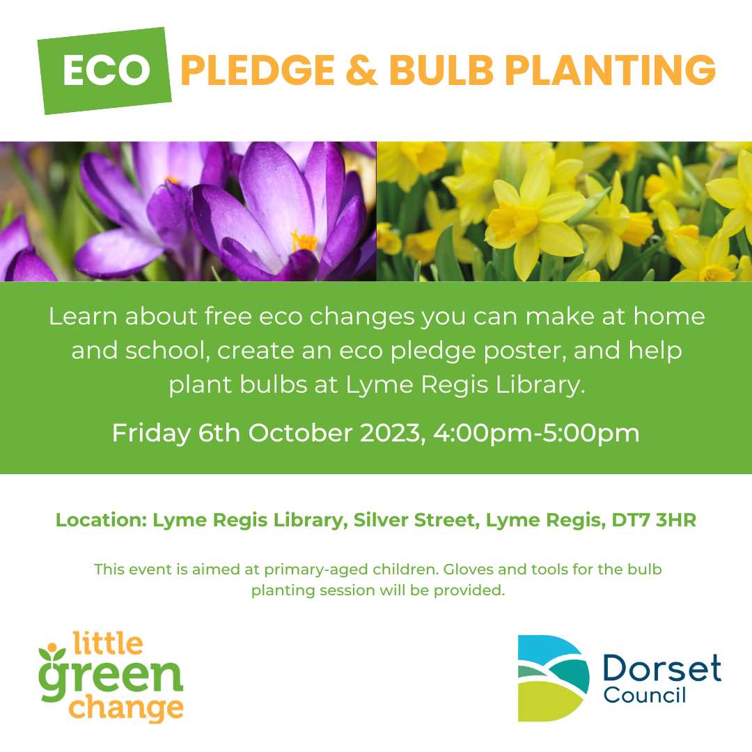 @LittleGrnChange is teaming up with Lyme Regis Library to run a free eco pledge poster session & bulb planting. We'll be planting purple crocus bulbs in honour of #purple4polio (kindly donated by Lyme Regis Rotary), & yellow daffodils for #mariecurie. littlegreenchange.com/action