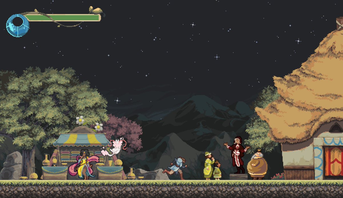 🎉Hi #ScreenshotSaturday !!!

Today it's time to show you a small glimpse of the town of Panshu and its lovely inhabitants💕

#Azra loves to walk its streets, but her favorite part is the local cuisine😋🍜

#gamedev #madewithunity #indiegamedev #pixelart #ドット絵 #2D #Indie