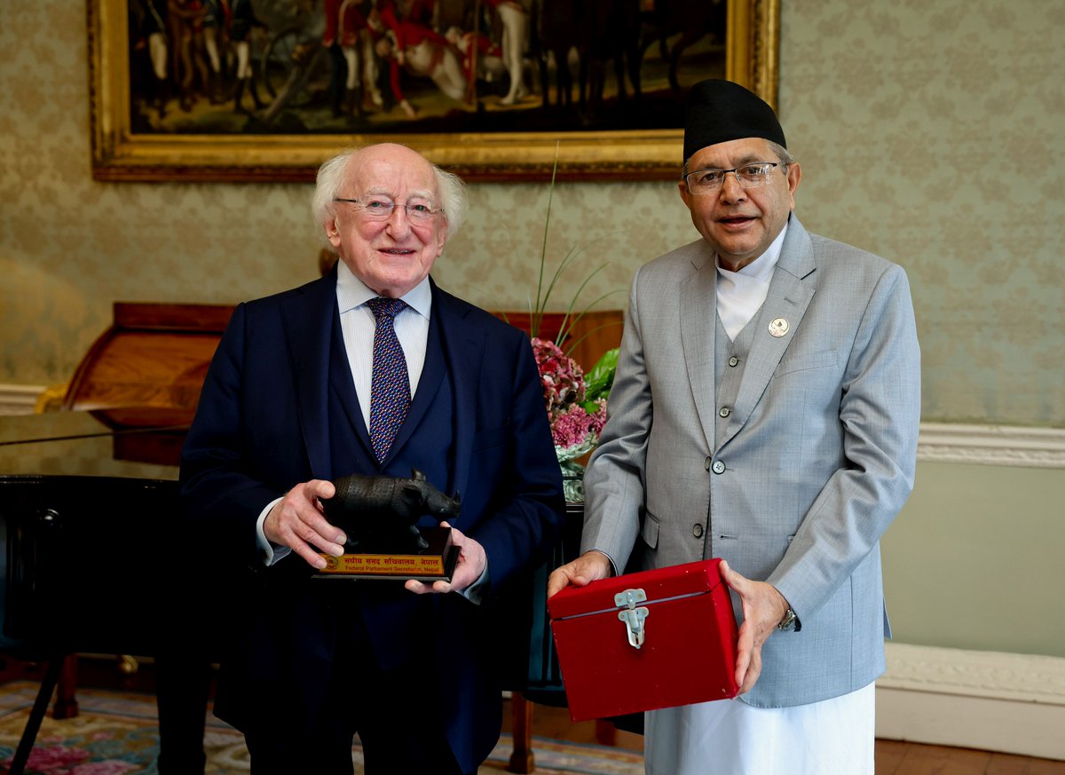 President Higgins today received the Speaker of the House of Representatives of the Federal Parliament of Nepal, H.E. Mr Dev Raj Ghimire, on a courtesy call at Áras an Uachtaráin