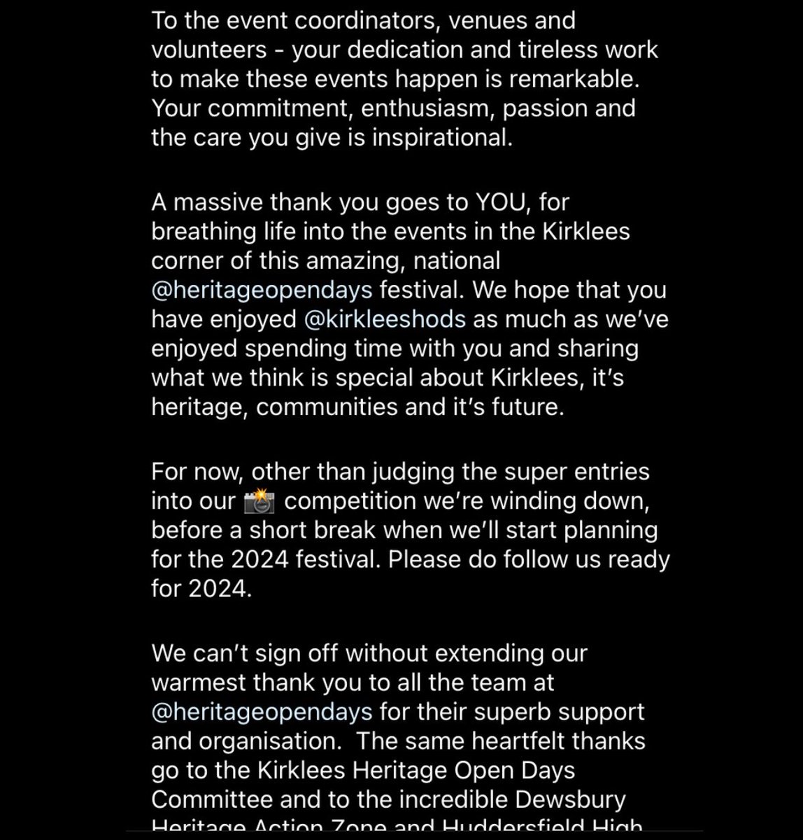 KirkleesHODs's tweet photo. Thank you (👇) to everyone who contributed to @KirkleesHODs extraordinary festival in 2023! It was our biggest yet, with 97 events. For now, other than our competition announcement we’re winding down, before starting planning for 2024
#KirkleesHODs #KYOM #HuddsHSHAZ #DewsburyHAZ https://t.co/Zu6Golfzem