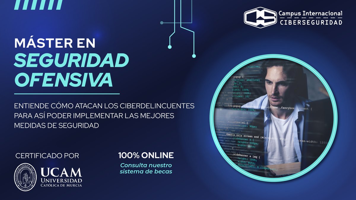 CampusCiberseguridad (@campusciberseg) on Twitter photo Queda dos semanas para el comienzo de la 8ª ed. del Máster en Seguridad Ofensiva✅campusciberseguridad.com/masters/master…
👨🎓Título <a href="/UCAM/">UCAM Universidad</a>
Aprende con <a href="/pablogonzalezpe/">Pablo González</a> @adriandolbuck <a href="/adastra/">Ad Astra</a> <a href="/_JuanjoSalvador/">Juanjo Salvador</a> <a href="/ctorranog/">Carmen</a> <a href="/psaneme/">Pablo San Emeterio</a> <a href="/martrudix/">Marta Barrio</a> <a href="/eduSatoe/">Eduardo Sánchez</a>
#Seguridad #SeguridadOfensiva Queda dos semanas para el comienzo de la 8ª ed. del Máster en Seguridad Ofensiva✅campusciberseguridad.com/masters/master…
👨🎓Título <a href="/UCAM/">UCAM Universidad</a>
Aprende con <a href="/pablogonzalezpe/">Pablo González</a> @adriandolbuck <a href="/adastra/">Ad Astra</a> <a href="/_JuanjoSalvador/">Juanjo Salvador</a> <a href="/ctorranog/">Carmen</a> <a href="/psaneme/">Pablo San Emeterio</a> <a href="/martrudix/">Marta Barrio</a> <a href="/eduSatoe/">Eduardo Sánchez</a>
#Seguridad #SeguridadOfensiva