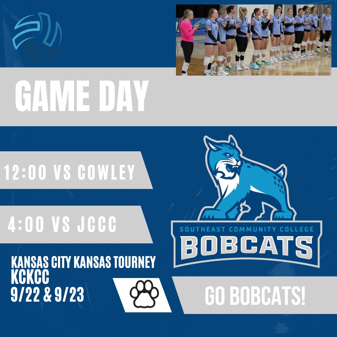 GAME DAY!!! 
The Bobcats travel to KC today for the KCKCC volleyball tournament!  Let’s gooooo!!
Vs. #1 and #3 team!! #GoBobcats #gocatvb🏐🐾