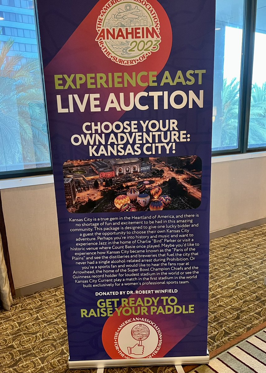Want to learn more about EGS Verification from @traumamom4? Take in a @KUHoops game at the Phog with @Dr_Stepheny? See the sights & learn why #KansasCity is the “Paris of the Plains”? Get your bid ready for tonight’s @traumadoctors #AAST2023 Live Auction & pack your bags for #KC!