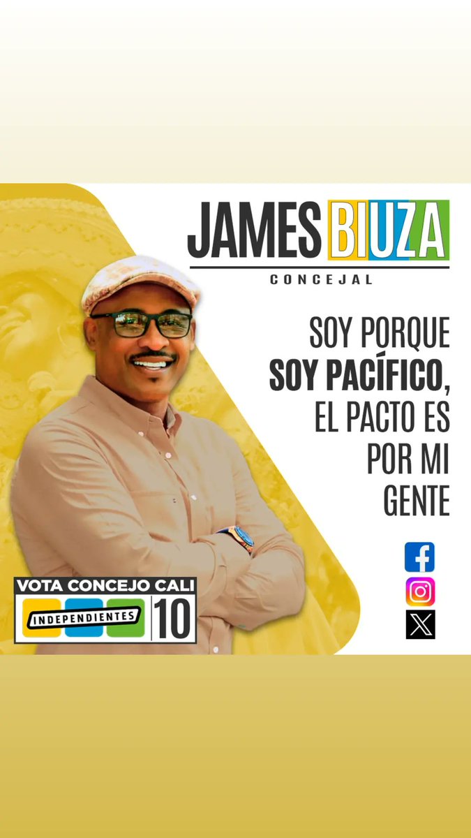 JamesBiuzaV's tweet photo. Este 29 de octubre, vota independientes 10 al Concejo de Cali ,más cultura, más emprendimiento, más inclusión. https://t.co/IxF2fXU6gH