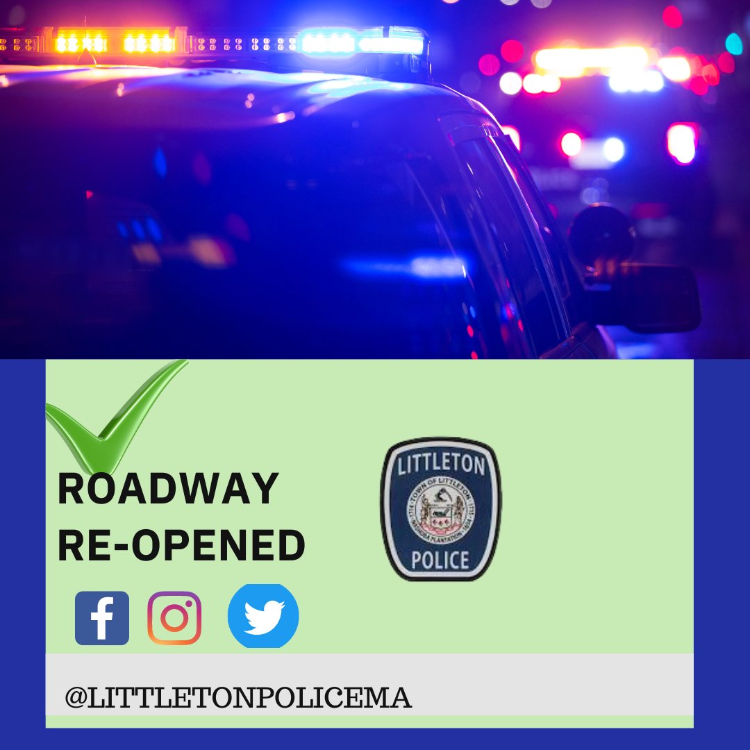 LittletonMAPD's tweet photo. King St. is now open. Thank you everyone for your patience #MADOT https://t.co/LD2QN08GSf
