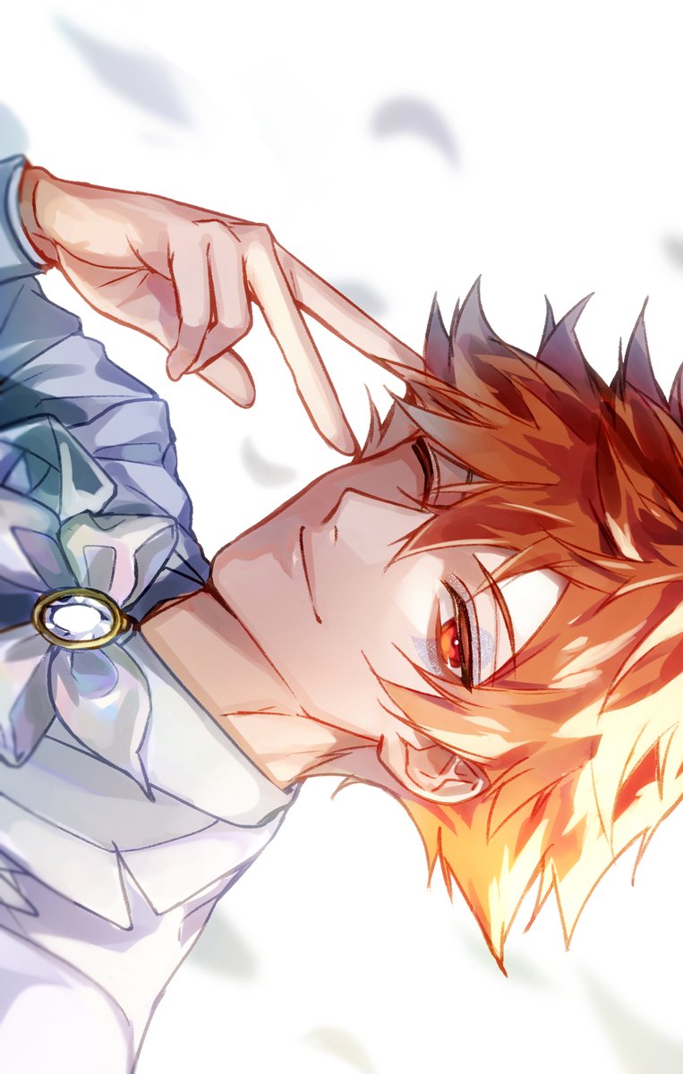 1boy male focus one eye closed solo looking at viewer orange hair smile  illustration images