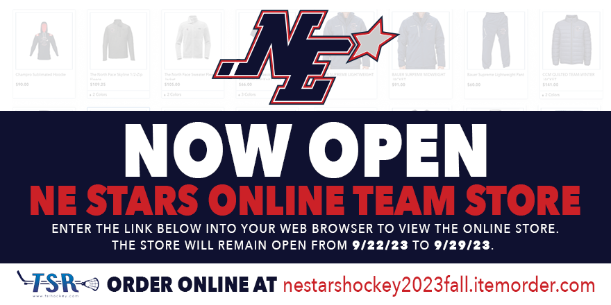 Ours Fall Team Store is OPEN! Store will close on 9/29. #NEStars nestarshockey2023fall.itemorder.com