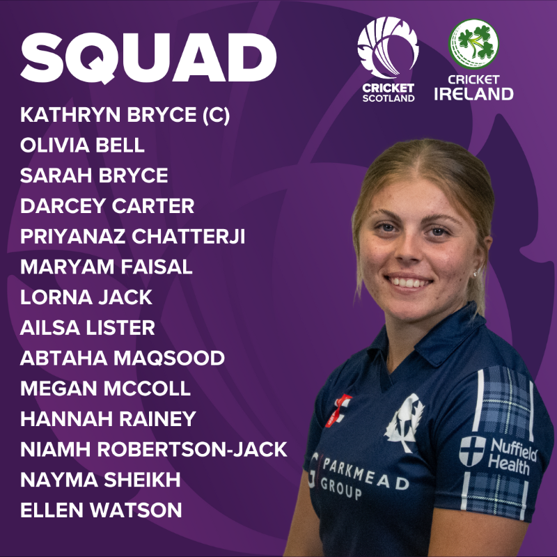 CricketScotland's tweet photo. Your Scotland Women's squad to face @cricketireland in a multi-format series next month 🔥💪

#FollowScotland