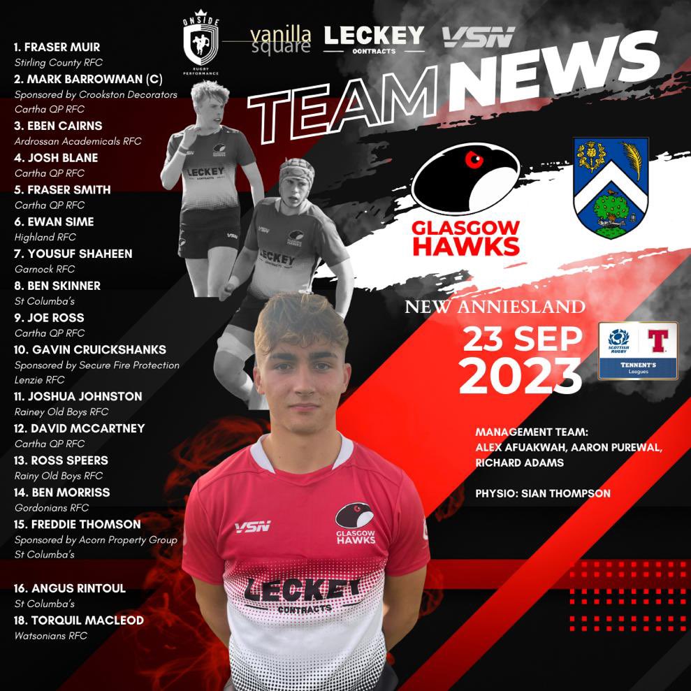 GlasgowHawks1's tweet image. 🔴⚫️ SQUAD ANNOUNCEMENT 🔴 ⚫️

The second XV to take on Glasgow Accies tomorrow