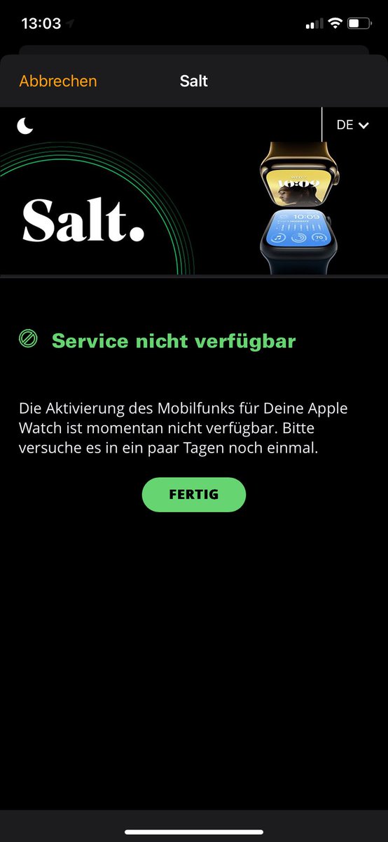 twidderico's tweet photo. @SaltMobile_Care @fredericleuba @SBMU501 @SaltMobile_Care so sieht das ganze im Moment aus wenn man den Service auf der Apple Watch aufschalten möchte… https://t.co/aZ7j8n1F3y