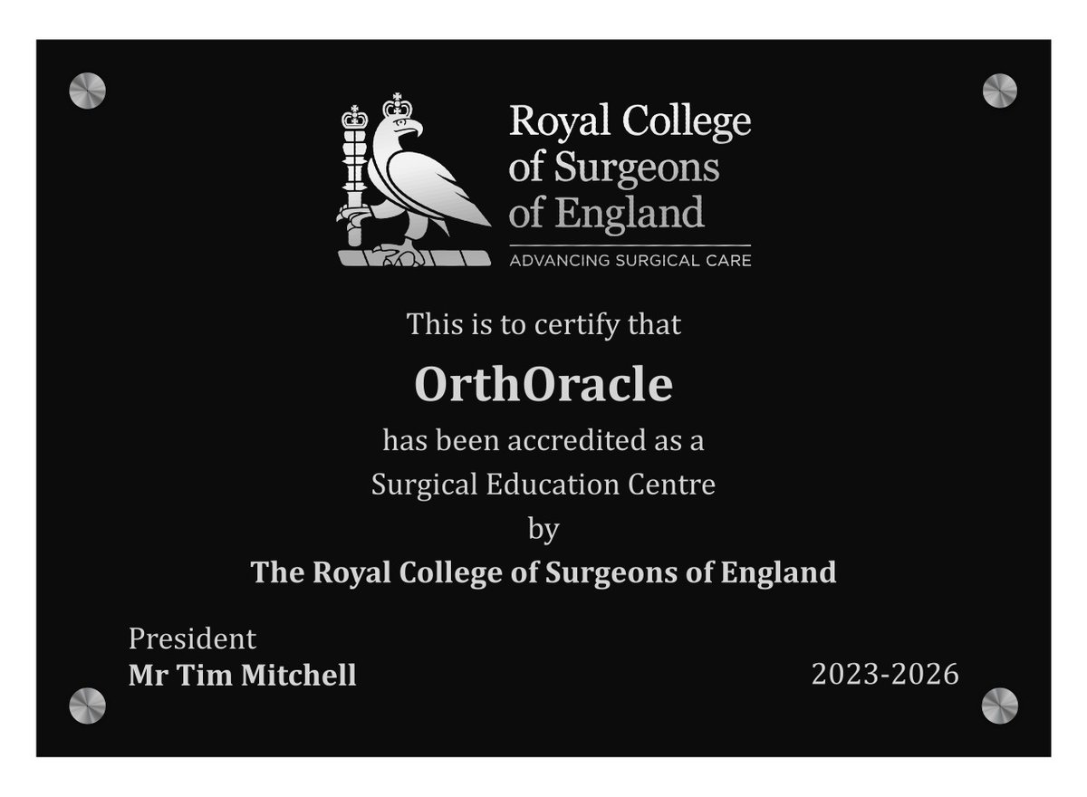 Orthoracle (@orthoracle) on Twitter photo Announcement:
The team at <a href="/orthoracle/">Orthoracle</a> are delighted to announce the recent extension to our approval as an accredited Centre by the Royal College of Surgeons of England.
Centre Accreditation is RCS England’s flagship award.
#orthotwitter Announcement:
The team at <a href="/orthoracle/">Orthoracle</a> are delighted to announce the recent extension to our approval as an accredited Centre by the Royal College of Surgeons of England.
Centre Accreditation is RCS England’s flagship award.
#orthotwitter