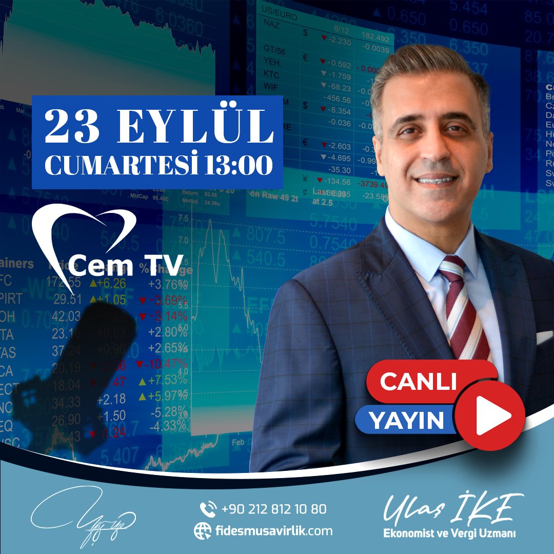 ulasike's tweet photo. 23 Eylül Cumartesi günü saat 13:00’te, #CemTV ekranlarında yayınlanan “#DilekÇınarİleHayataDair” programına stüdyo konuğu olacağım. 🎤

Güncel #ekonomi gündemini ele alacağımız programda, sizlerle ekran başında buluşalım. 👋 https://t.co/skGubvwOrS