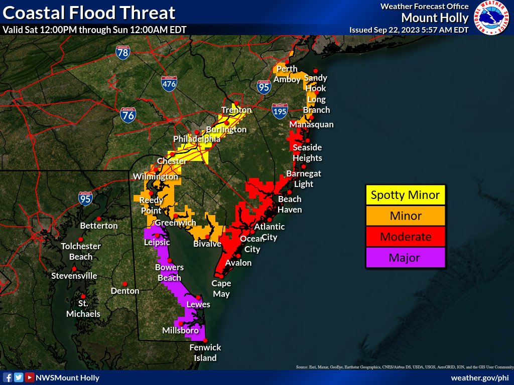 Moderate to major coastal flooding is forecast with the afternoon &amp; evening high tide on Saturday. If you have interests in low-lying areas near the immediate coast, now is the time to be prepared. See the forecast here at specific points: water.weather.gov/ahps2/forecast…